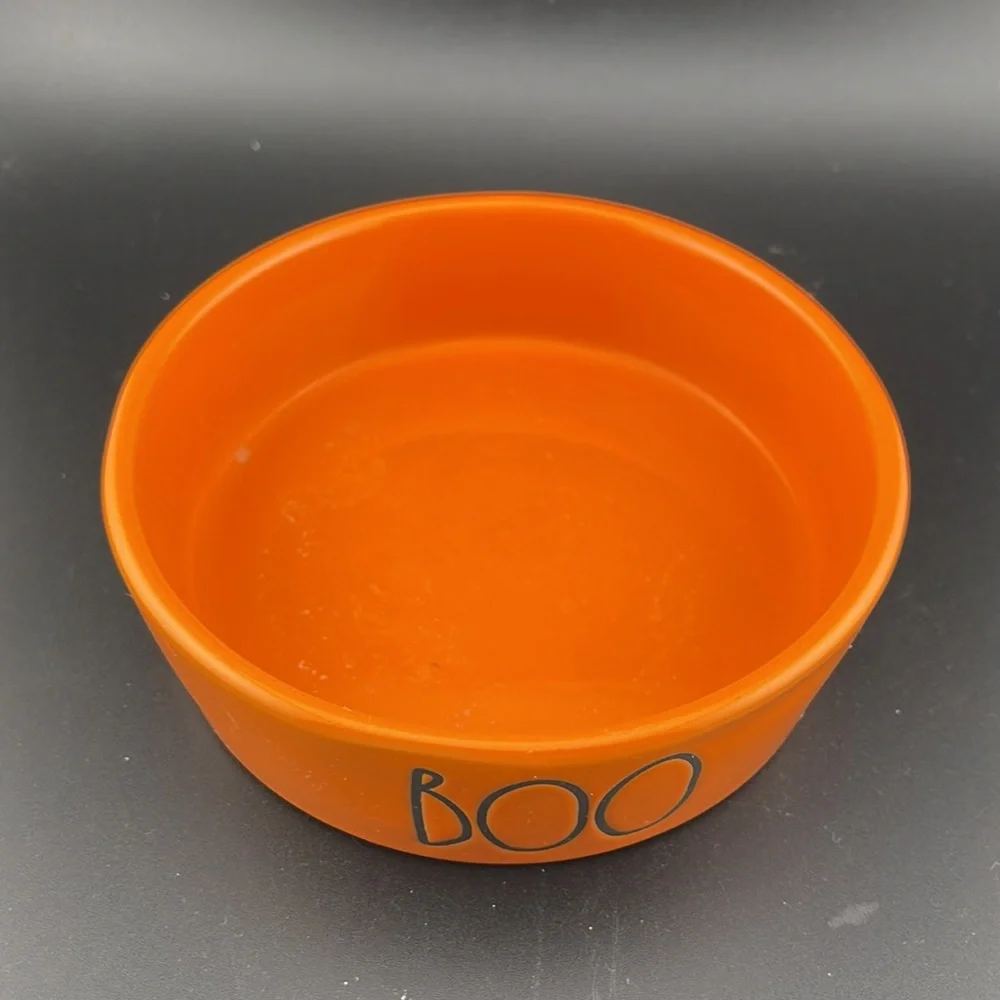 Rae Dunn Halloween Orange BOO Small Pet Food Dish Bowl